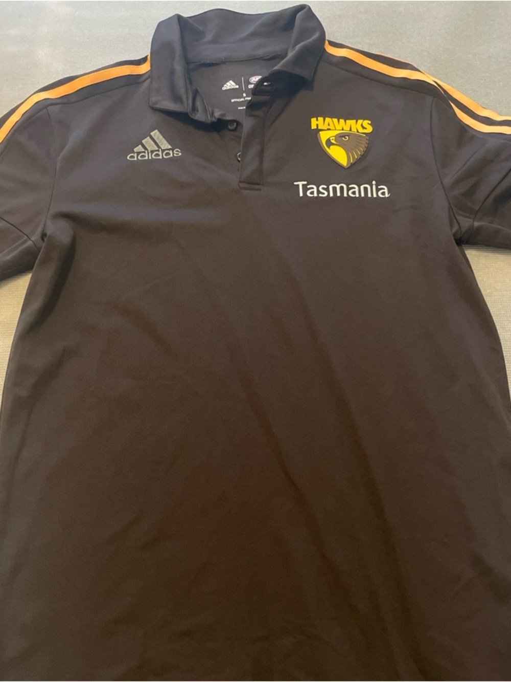 Official AFL Hawthorn Hawks polo shirt Small Tasmania Adidas Aeroready Brown